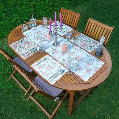 4+1 Soft Pembe Gül Tasarımlı Amerikan Servis & Runner Seti
