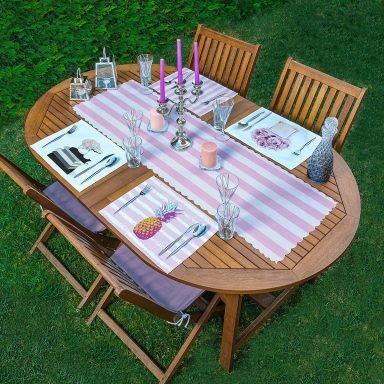 4+1 Pembe Motif Tasarımlı Amerikan Servis & Runner Seti