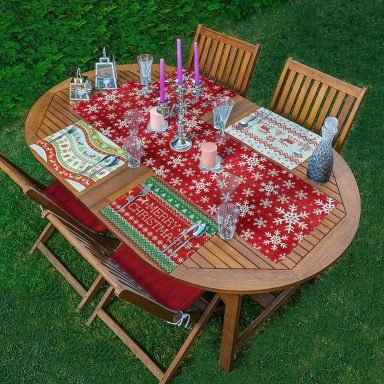 4+1 Yılbaşı Temalı Geyik Tasarımlı Amerikan Servis & Runner Seti