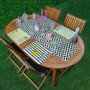 4+1 Altın Varaklı Geometrik Tasarımlı Amerikan Servis & Runner Seti