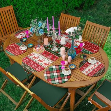 6+1'li Ekose Mery Christmas Tasarımlı Supla Runner Seti