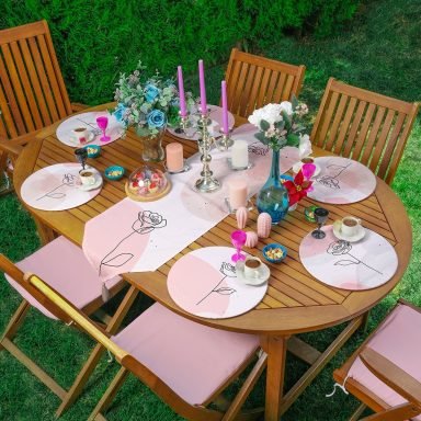 6+1'li Pembe Pastel Renkli Gül Tasarımlı Supla Runner Seti