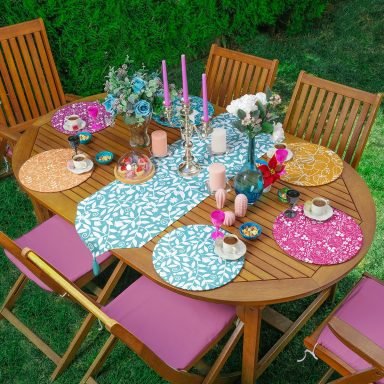 6+1'li Rengarenk Çiçekler Özel Tasarımlı Supla Runner Seti