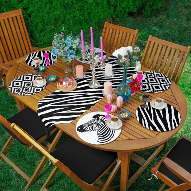 6+1'li Siyah Beyaz Zebra Desen Tasarımlı Supla Runner Seti