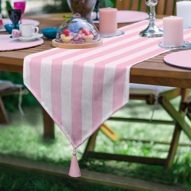 Realhomes Pembe Renklerin Uyumu Modern Tasarımlı Dekoratif Özel Tasarım Püsküllü Şönil Üçgen Runner