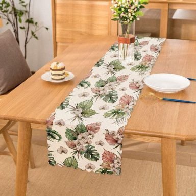 Tropik Yaprak Motifli Dijital Baskılı Modern Runner