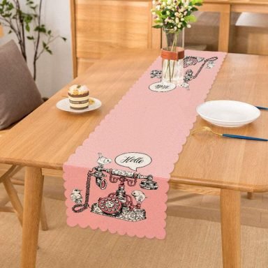 Pembe Zemin Antika Telefon Tasarımlı Dijital Baskılı Modern Runner