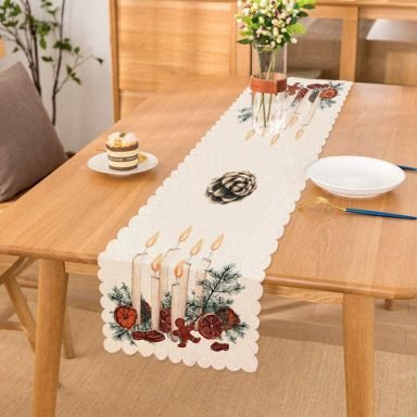 Çam Yapraklı Mum Tasarımlı Dijital Baskılı Modern Runner