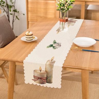 Özel Tasarım Mum Motifli Dijital Baskılı Dekoratif Runner
