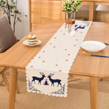 Mery Christmas Geyik Tasarımlı Dijital Baskılı Dekoratif Runner