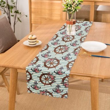 Mavi Çizgili Çapa & Dümen Motifli Dijital Baskılı Modern Runner