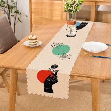 Sanatsal Yeşeren Çiçek Tasarımlı Dijital Baskılı Dekoratif Runner