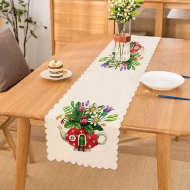 Şirin Çaydanlık Vazo Tasarımlı Dijital Baskılı Modern Runner
