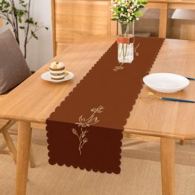 Kahve Zemin Minimalist Çizimli Dijital Baskılı Modern Runner