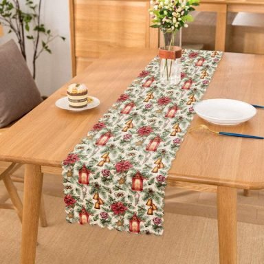 Şamdan Tasarımlı Yılbaşı Konseptli Dijital Baskılı Dekoratif Runner