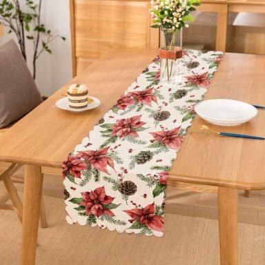 Kırmızı Gül & Kozalak Tasarımlı Dijital Baskılı Modern Runner