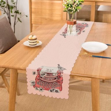 Antika Daktilo Motifli Dijital Baskılı Dekoratif Runner