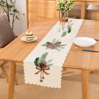 Kozalak Çizimli Cristmas Temalı Dijital Baskılı Dekoratif Runner