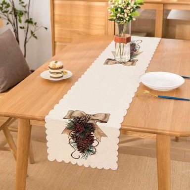 Kurdaleli Kozalak Motifli Dijital Baskılı Dekoratif Runner