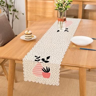 Krem Kumlama Zemin Vazo Desenli Dijital Baskılı Modern Runner
