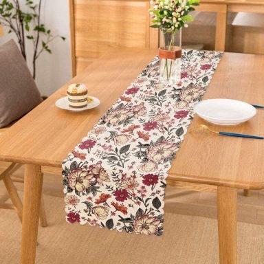 Papatya & Gül Tasarımlı Dijital Baskılı Dekoratif Runner