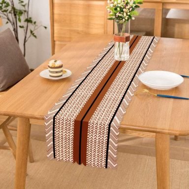 Kahve & Beyaz Zemin Etnik Figürlü Bohem Desenli Dijital Baskılı Modern Runner