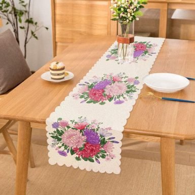 Çiçek Motifli Modern Dijital Baskılı Dekoratif Runner