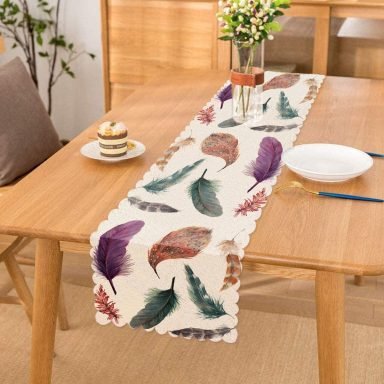 Kuş Tüyü Resimli Dijital Baskılı Dekoratif Runner