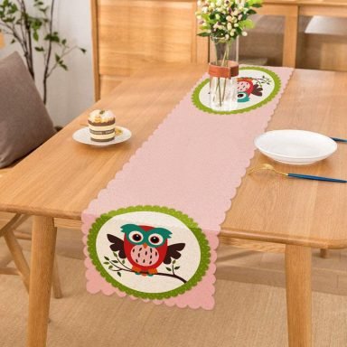 Baykuş Desenli Dijital Baskılı Dekoratif Runner