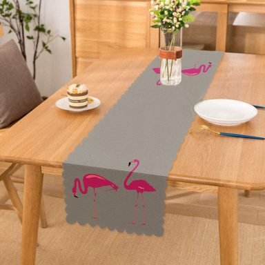 Gri Zemin Flamingo Desenli Dijital Runner