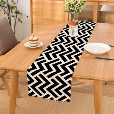 Siyah Beyaz Geometrik Desenli Dijital Runner