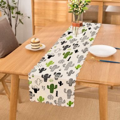 Kaktüs Desenli Dekoratif Özel Tasarım Runner