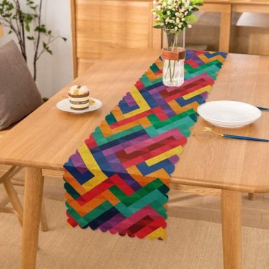 Renkli Geometrik Desen Dijital Baskılı Özel Tasarım Runner