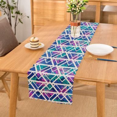 Palmiye Zigzag Desen Dijital Baskılı Runner