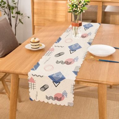 Renkli Geometrik Şekiller Dijital Baskılı Runner