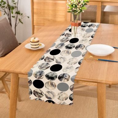 Yuvarlak Desenli Modern Dijital Baskılı Dekoratif Runner