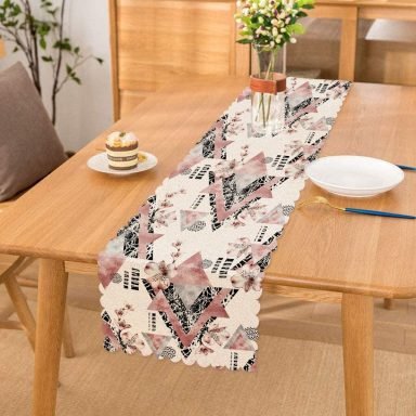 Geometrik Desenli Çiçekli Dijital Baskılı Özel Tasarım Runner