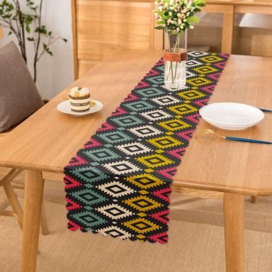 Renkli Geometrik Desenli Dijital Baskılı Özel Tasarım Runner