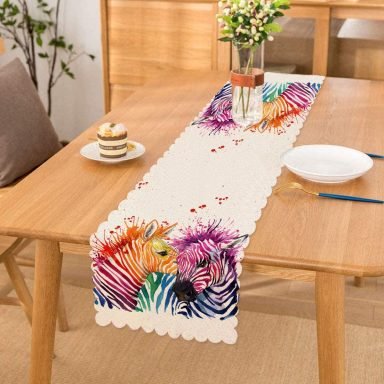 Zebra Desenli Dijital Baskılı Dekoratif Runner