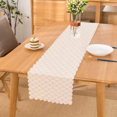 Pembe Geometrik Desenli Dijital Baskılı Dekoratif Runner