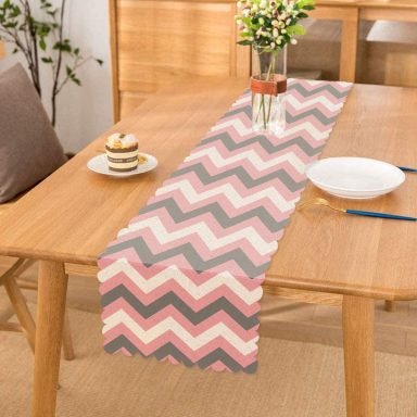 Renkli Zigzag Desenli Dijital Baskılı Dekoratif Runner