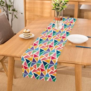 Renkli Geometrik Resimli Dijital Baskılı Modern Runner