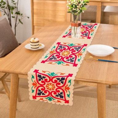 Modern Geometrik Desenli Dijital Baskılı Dekoratif Runner