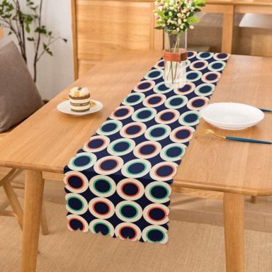 Yuvarlak Desenli Modern Dijital Baskılı Dekoratif Runner