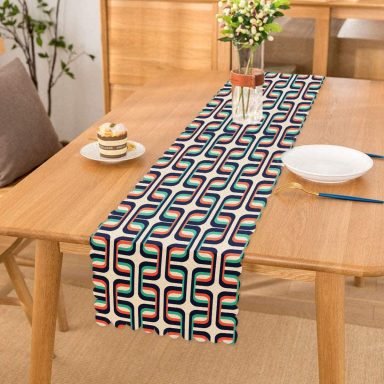 Renkli Geometrik Motifli Dijital Baskılı Dekoratif Runner