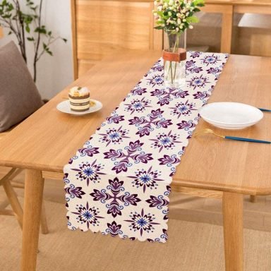 Renkli Çiçek Desenli Dijital Baskılı Dekoratif Runner