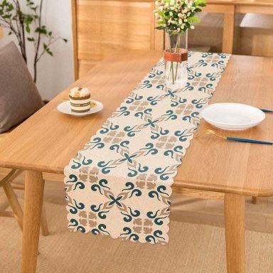 Krem Zeminli Dijital Baskılı Modern Runner