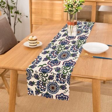 Porselen Deseni Dijital Baskılı Dekoratif Kırlent Runner