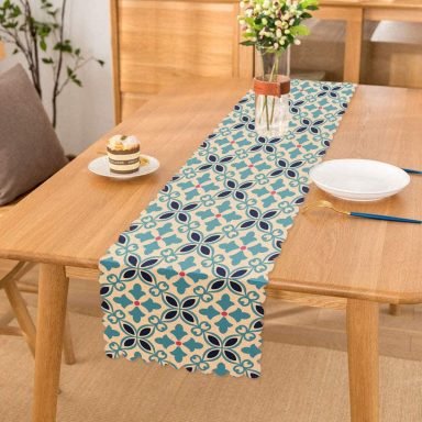 Modern Çini Desenli Dijital Baskılı Dekoratif Runner