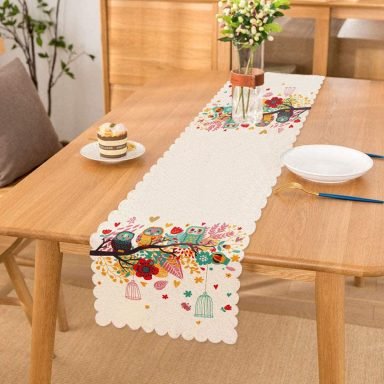 Baykuş Desenli Dijital Baskılı Dekoratif Runner